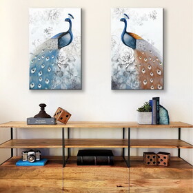 2 Panels Framed elegant peacock Canvas Wall Art Decor, 2 Pieces Mordern Canvas Decoration Painting for Office, Dining room, Living room, Bedroom Decor-Ready to Hang W2060P171486