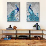 2 Panels Framed elegant Blue peacock Canvas Wall Art Decor, 2 Pieces Mordern Canvas Decoration Painting for Office, Dining room, Living room, Bedroom Decor-Ready to Hang W2060P171499