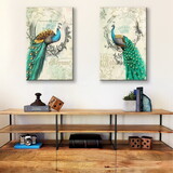 2 Panels Framed elegant green peacock Canvas Wall Art Decor, 2 Pieces Mordern Canvas Decoration Painting for Office, Dining room, Living room, Bedroom Decor-Ready to Hang W2060P171504