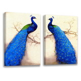 2 Panels Framed elegant Blue peacock Canvas Wall Art Decor, 2 Pieces Mordern Canvas Decoration Painting for Office, Dining room, Living room, Bedroom Decor-Ready to Hang W2060P171549