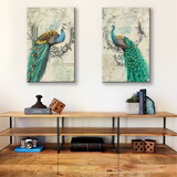 2 Panels Framed elegant Green peacock Canvas Wall Art Decor, 2 Pieces Mordern Canvas Decoration Painting for Office, Dining room, Living room, Bedroom Decor-Ready to Hang W2060P171552