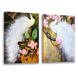 2 Panels Framed elegant White peacock Canvas Wall Art Decor, 2 Pieces Mordern Canvas Decoration Painting for Office, Dining room, Living room, Bedroom Decor-Ready to Hang W2060P171557