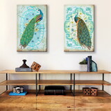 2 Panels Framed elegant Green peacock Canvas Wall Art Decor, 2 Pieces Mordern Canvas Decoration Painting for Office, Dining room, Living room, Bedroom Decor-Ready to Hang W2060P171560