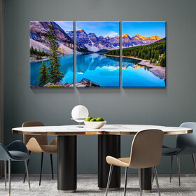 3 Panels Framed Nature Landscape Mountain & Lake Canvas Wall Art Decor,3 Pieces Mordern Canvas Decoration Painting for Office,Dining room,Living room, Bedroom Decor-Ready to Hang