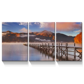 3 Panels Framed Jetty & Lake Canvas Wall Art Decor,3 Pieces Mordern Canvas Decoration Painting for Office,Dining room,Living room, Bedroom Decor-Ready to Hang