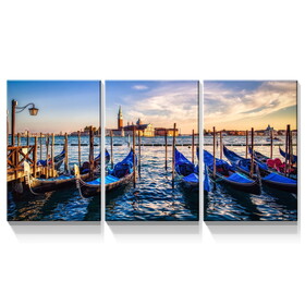 3 Panels Framed Wharf Canvas Wall Art Decor,3 Pieces Mordern Canvas Decoration Painting for Office,Dining room,Living room, Bedroom Decor-Ready to Hang