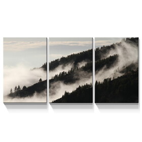 3 Panels Framed Misty Forest Forest Canvas Wall Art Decor,3 Pieces Mordern Canvas Decoration Painting for Office,Dining room,Living room, Bedroom Decor-Ready to Hang