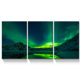 3 Panels Framed Aurora Forest Canvas Wall Art Decor,3 Pieces Mordern Canvas Decoration Painting for Office,Dining room,Living room, Bedroom Decor-Ready to Hang