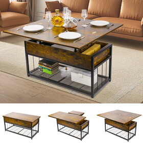 Lift Top Coffee Table with Storage Shelves and Hidden Compartments, Wood Modern Lifting Dining Table for Living Room, Home, Office W2060P186725