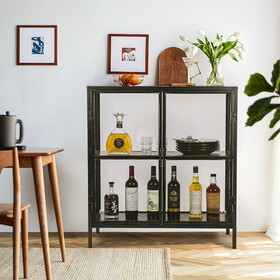 Sideboard Buffet Kitchen Storage Cabinet with Mesh Doors and Shelves, Wine Liquor Cabinet, Cupboard Console Table, 31.5W x 15.75D x 34.3H, Black/Antique W2060P186734