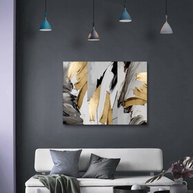 Framed Canvas Wall Art Decor Abstract Style Painting, Gold and Silver Color Painting Decoration for Office Living Room, Bedroom Decor-Ready to Hang- Thickness 1.5inch W2060P207934