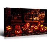 1pcs Framed Canvas Wall Art Decor Painting for Halloween, Jack-o-lanterns Groups Painting for Halloween Gift, Decoration for Halloween Living Room, Bedroom Decor-2418in- Thickness 1.5inc