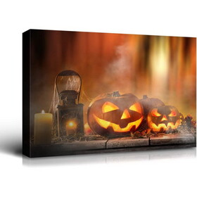 1pcs Framed Canvas Wall Art Decor Painting for Halloween, Jack-o-lanterns Painting for Halloween Gift, Decoration for Halloween Living Room, Bedroom Decor-3624in- Thickness 1.5inch