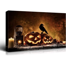 1pcs Framed Canvas Wall Art Decor Painting for Halloween, Jack-o-lanterns Painting for Halloween Gift, Decoration for Halloween Living Room, Bedroom Decor-3624in- Thickness 1.5inch