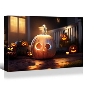 1pcs Framed Canvas Wall Art Decor Painting for Halloween, Jack-o-lanterns Painting for Halloween Gift, Decoration for Halloween Living Room, Bedroom Decor-2418in- Thickness 1.5inch