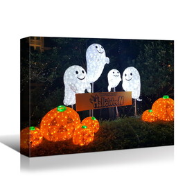 1pcs Framed Canvas Wall Art Decor Painting for Halloween,Cute Ghost Painting for Halloween Gift, Decoration for Halloween Office Living Room, Bedroom Decor-3624in- Thickness 1.5inch