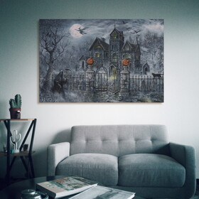 1pcs Framed Canvas Wall Art Decor Painting for Halloween, Haunted Ghost Hause Painting for Halloween Gift,4028in- Thickness 1.5inch W2060P208484