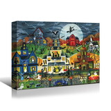 1pcs Framed Canvas Wall Art Decor Painting for Halloween, Haunted Ghost Town Painting for Halloween Gift,2418in- Thickness 1.5inch W2060P208486