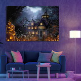 1pcs Framed Canvas Wall Art Decor Painting for Halloween, Haunted Jack-o-lanterns Farm Painting for Halloween Gift,3624in- Thickness 1.5inch W2060P208495