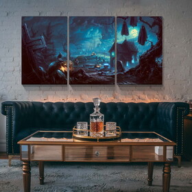 Modern Halloween Painting on Canvas 3 Panels Pictures Wall Art for Living Room Home Decor Wooden Framed Stretched Ready to Hang 1216inch Thickness 1.5inch W2060P216425