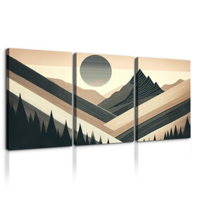 3 Panels Framed Abstract Wood Grain Boho Style Mountain & Canvas Wall Art Decor,3 Pieces Mordern Canvas Decoration Painting for Office,Dining room,Living room, Bedroom Decor-2436in thickness 1.5inch