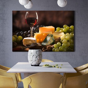 Framed Canvas Wall Art Decor Painting, Still Life Grape, Wine and Cheese Painting Decoration for Restaurant, Kitchen, Dining Room, Office Living Room, Bedroom Decor-4028in-thickness 1.5inch