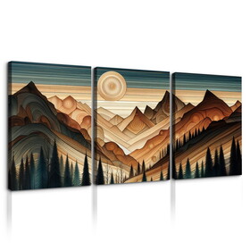 3 Panels Framed Abstract Wood Grain Style Mountain & Forest Canvas Wall Art Decor,3 Pieces Canvas Decoration Painting for Office,Dining room,Living room, Bedroom Decor-1218in-thickness 1.5inch