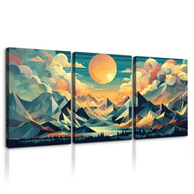 3 Panels Framed Abstract Wood Grain Boho Style Mountain & Forest Canvas Wall Art Decor,3 Pieces Mordern Canvas Decoration Painting for Office,Dining room 2436in-Thick ness 1.5inch