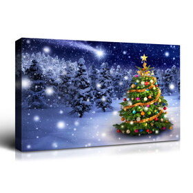 Framed Canvas Wall Art Decor Painting for Chrismas, Chrismas Tree in Forest Chrismas Painting for Chrismas Gift, Decoration for Chrismas Eve Office Living Room, Bedroom Decor-3624in thickness 1.5inch