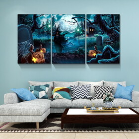 3 pcs Halloween Wall Decor Wall Art with Lights Halloween Decorations with Spooky Pumpkins for Party Living Room Decorative Wall Art 1218inch-Thickness 1.5inch