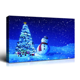 Framed Canvas Wall Art Decor Painting for Chrismas, Chrismas Tree with Cute Snowman Chrismas Gift Painting for Chrismas Gift, Decoration for Chrismas Eve Office Living Room 4028in thickness 1.5inch