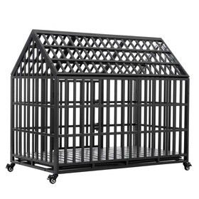 52" Heavy Duty Dog Crate Large Dog cage Strong Metal Dog Kennels and Crates for Large Dogs with 4 Lockable Wheels W206137933