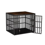 Heavy Duty Dog Crate Furniture For Large Dogs Wood & Steel Design Dog Cage Indoor & Outdoor Pet Kennel 38X30X32Inch Pet Playpen With Cover Metal Dog Fence Crate Black W20658496