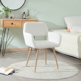 TEDDY Upholstered Make up chair Side Dining Chair with Metal Leg(WHITE TEDDY+Beech Metal Leg)