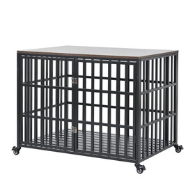 42" Heavy Duty Dog Crate for Large Medium Dogs, Furniture Style cage with 4 Lockable Wheels and 2 Locks, Decorative Pet House Wooden Cage Kennel Furniture Indoor W206P146720