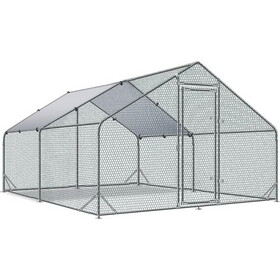 Large Metal Chicken Coop Walk-in Poultry Cage Hen Run House Rabbits Habitat Cage Spire Shaped Coop with Waterproof and Anti-Ultraviolet Cover (13.1' L x 9.8' W x 6.4' H) W206P166156