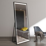 Full Length Mirrors Intelligent Human Body Induction Mirror LED Aluminum Floor Mirrors Stand Full Body Dressing Bedroom, Living Room, Dressing Room Hotel Mirror Big Size Safe Touch Button W2071P151943