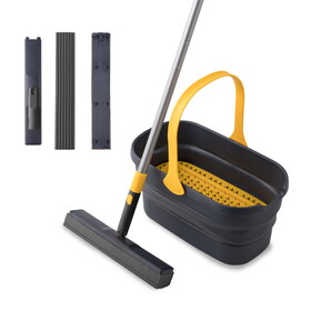 Collapsible Plastic Bucket Mop Bucket and Sponge Mop Kit Home Commercial Tile Floor Bathroom Garage Cleaning W2071P206100