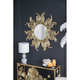 38" Sunburst Metal Decorative Mirror with Gold Finish, Boho Wall Decor Sun Mirror for Living Room Bathroom Enterway