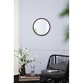 20" x 20" Circle Wall Mirror with Wooden Frame and Walnut Finish,Wall Mirror for Living Room Dining Room
