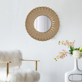 18.5" Transitional Beaded Sunburst Mirror, Round Accent Wall Mirror for Living Room, Entryway, Bathroom, Office, Foyer