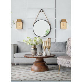 29.5" in On-trend Hanging Round Mirror with Black Framed and with Rope Strap Contemporary Industrial Decor for Bathroom, Bedroom, or Living Space