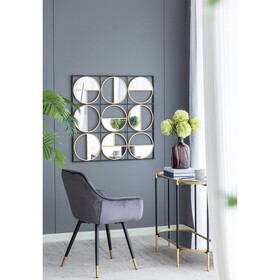 35.6" in Eclectic Styling Metal Beaded Black Wall Mirror with Contemporary Design for Bedroom,Liveroom & Entryway