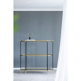 48.5x16.5x50" 3-Tier Metal Console Table, Black Gold Mirrored Shelf W2078125787