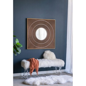 40" x 40" Square Carved Mirror with Pleated Design with Gold Iron Frame, Neutral Colorway Wall Decor for Living Room Bathroom Entryway