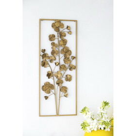 30" x 12" Metal Tree Wall Decor, Vertical Rectangular Flower Wall Accent, Gold W2078130252