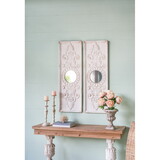 Set of 2 Large Wooden Wall Art Panels with Distressed White Finish and Round Mirror Accents,17