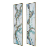 Set of 2 Elongated Abstract Oil Painting, Rectangle Framed Wall Art, 20