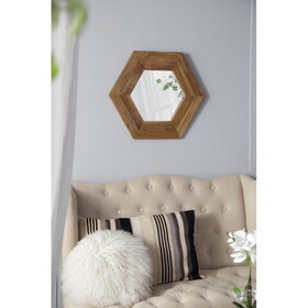 18.5" x 18.5" Hexagon Mirror with Natural Wood Frame, Wall Decor for Living Room Bathroom Hallway