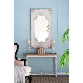 29" x 54" Distressed White Mirror with Solid Wood Frame, French Country Floor Mirror for Living Room Bedroom Entryway W2078135187